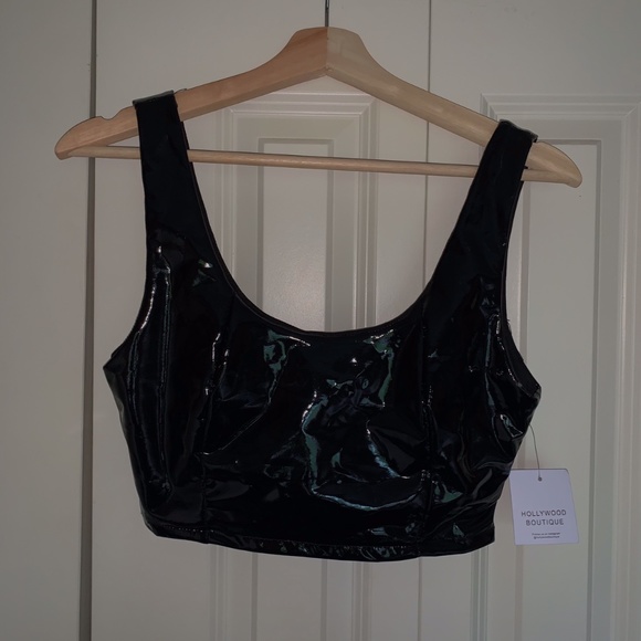 BLACK VINYL CROP TOP - Picture 1 of 3